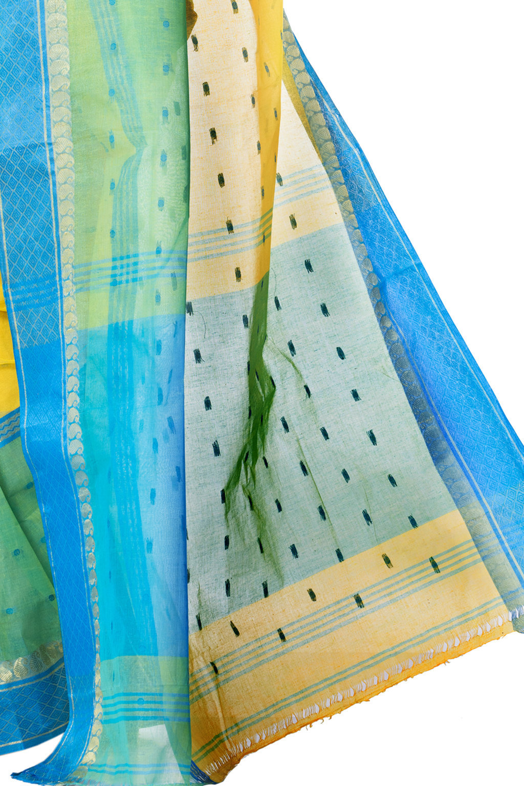 Yellow Pure Cotton Ganga Jamuna_Buti Tant Saree (648)